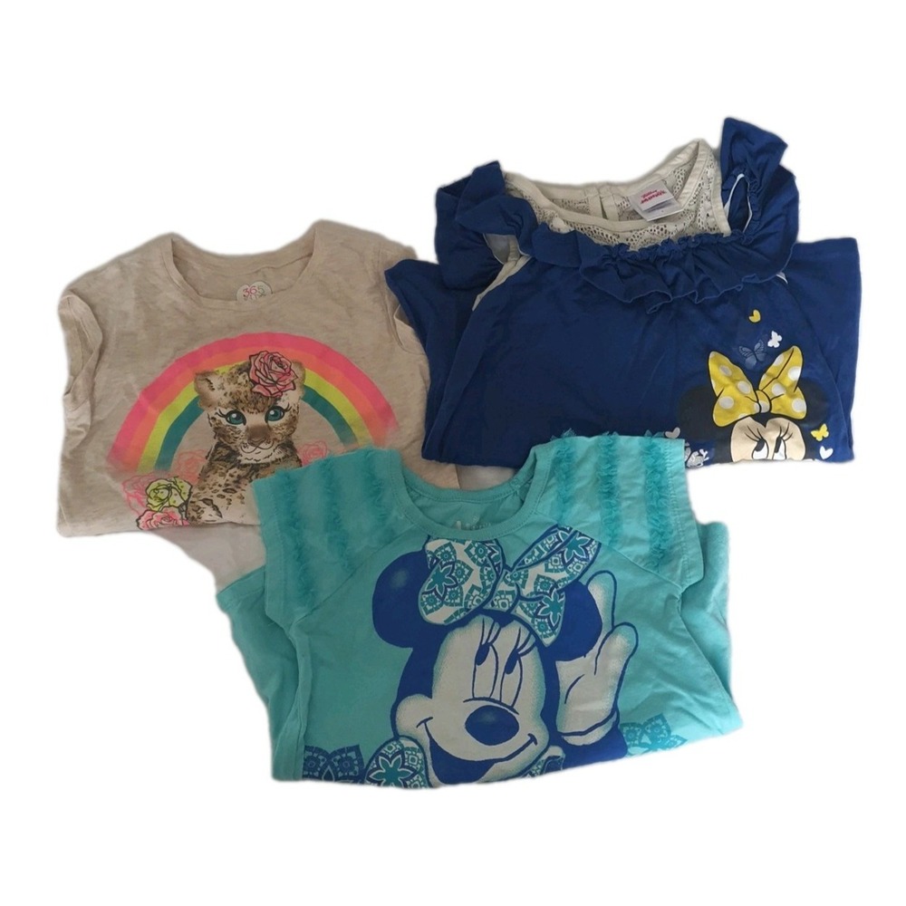 Lot Of 3 Girls‎ Size 6 T-shirts Minnie Mouse Floral Rainbow Disney 365 Kids Blue